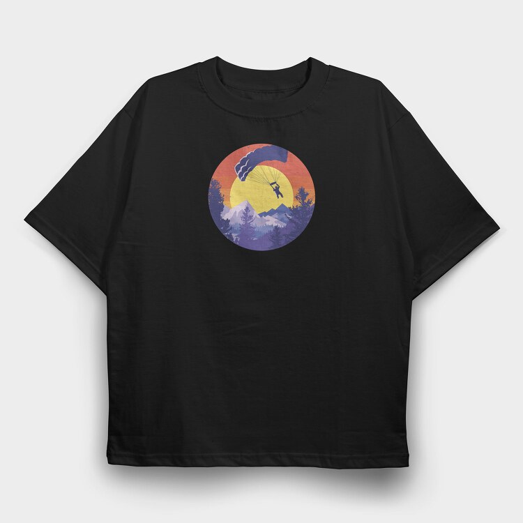 Parachute Retro Sunset Mountain, Tricou Oversize Barbati (Unisex)