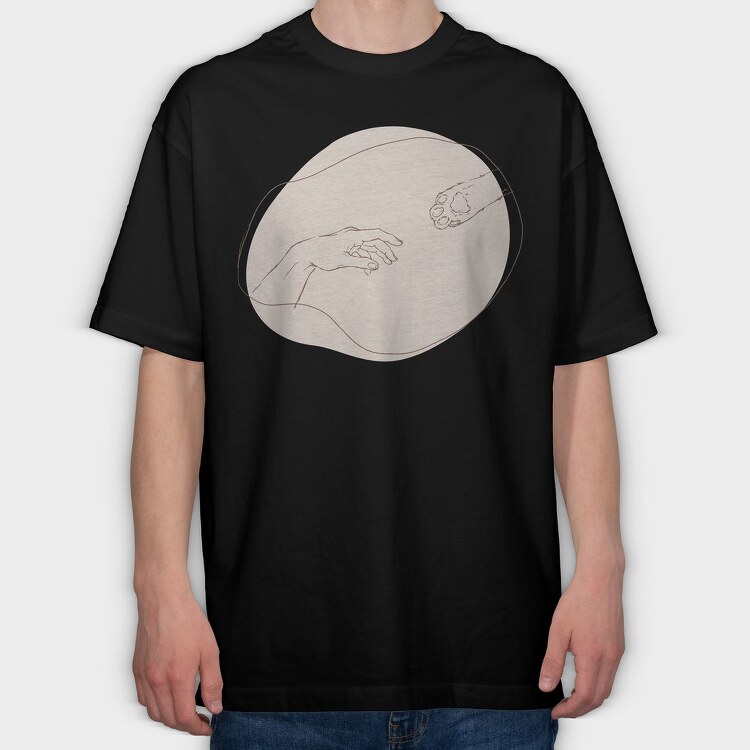 Hand And Cat Animal Paw Creation Moment, Tricou Oversize Barbati (Unisex)