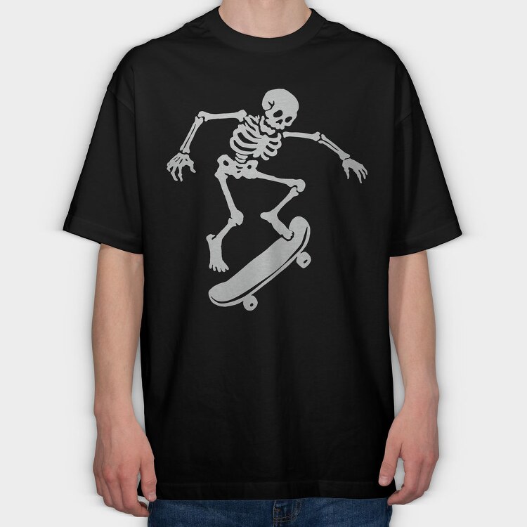Skateboarding Skeleton On Skateboard, Tricou Oversize Barbati (Unisex)