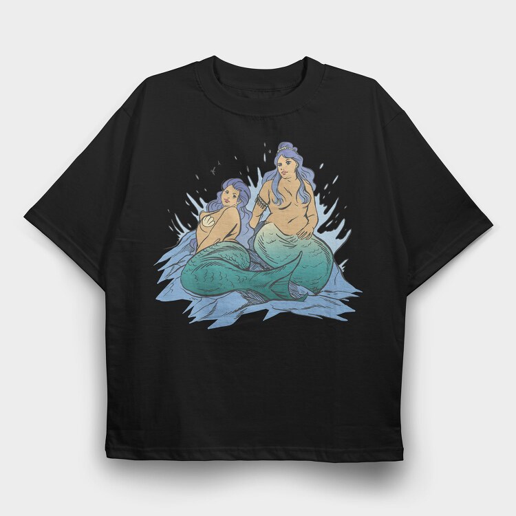 Plus Sized Mythological Two Mermaids, Tricou Oversize Barbati (Unisex)
