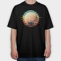 Pluto Retro Sunset Planet, Tricou Oversize Barbati (Unisex)