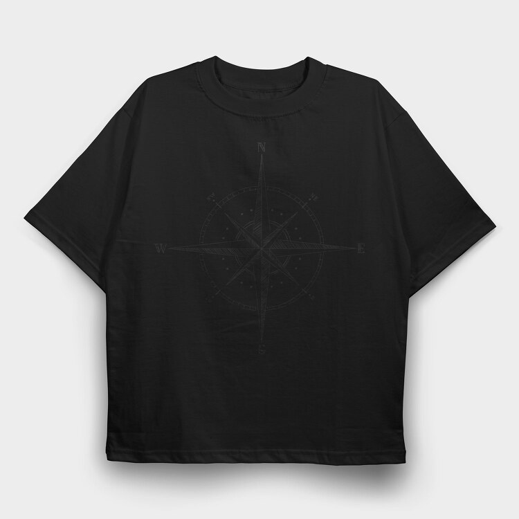 Hand Drawn Compass Rose Illustration, Tricou Oversize Barbati (Unisex)