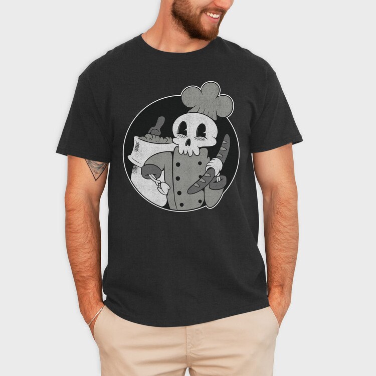 Skeleton Baker Retro Chef Cartoon, Tricou Barbati (Unisex)