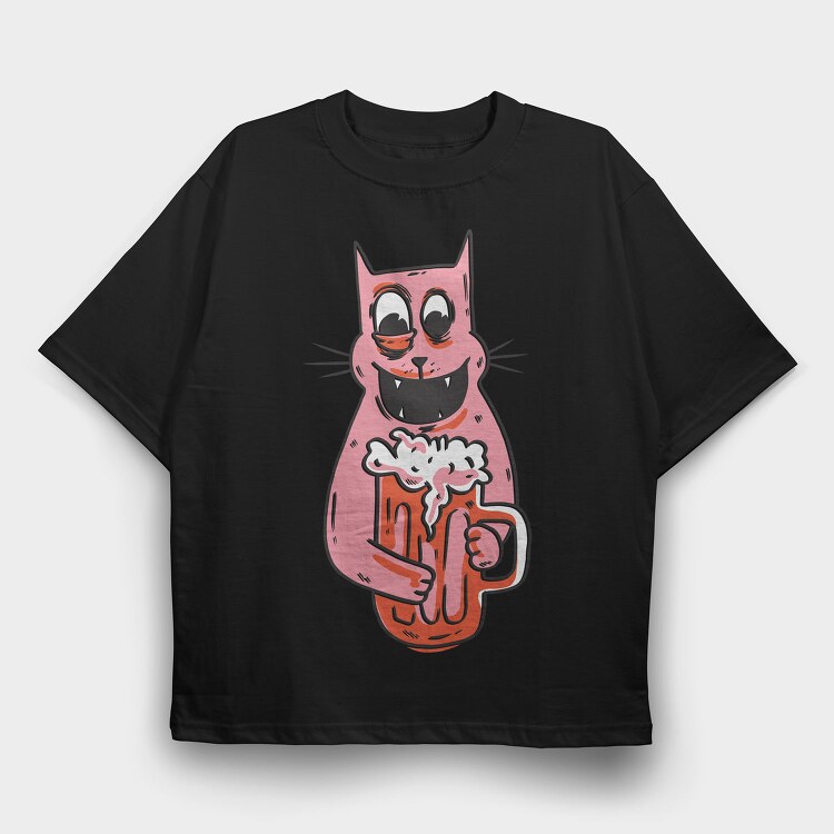 Drunk Cat, Tricou Oversize Barbati (Unisex)