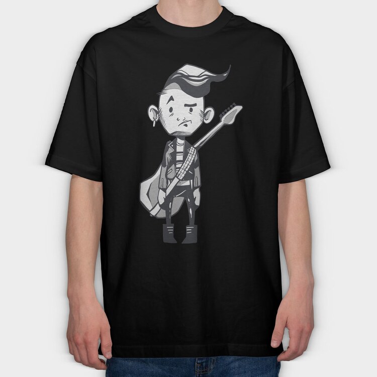 Character Holding Guitar Punk, Tricou Oversize Barbati (Unisex)