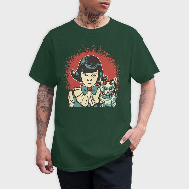 Diabolic Girl And Cat, Tricou Barbati (Unisex)