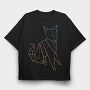 Polygonal Cat Rainbow Gradient, Tricou Oversize Barbati (Unisex)