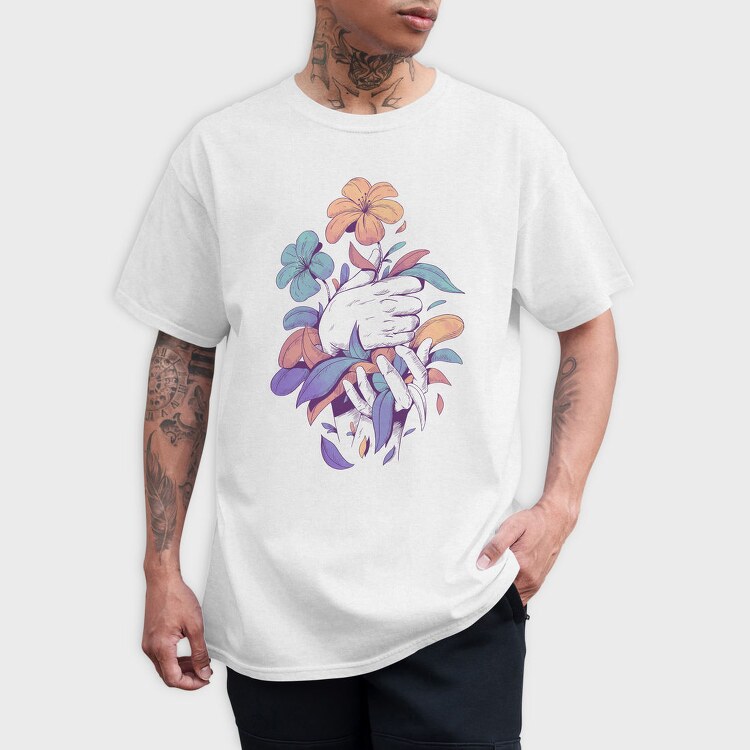 Hands Holding Flowers And Leaves Plants 03, Tricou Barbati (Unisex)