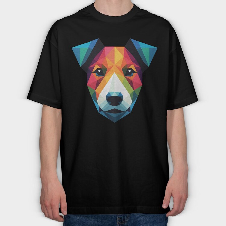Polygonal Jack Russell Dog 2, Tricou Oversize Barbati (Unisex)