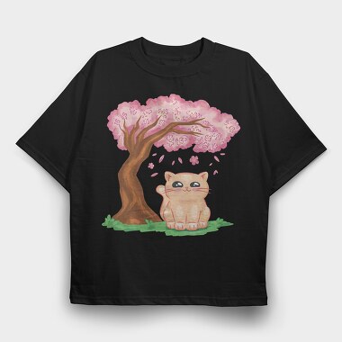 Cherry Blossom Cat Kawaii Sakura And, Tricou Oversize Barbati (Unisex)