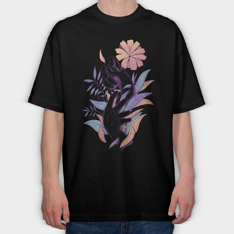 Hands Holding Leaves And Flowers Plants 08, Tricou Oversize Barbati (Unisex)