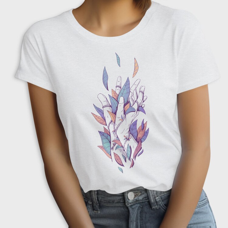 Hands With Color Leaves Plants, Tricou Femei