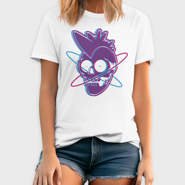 Distorted Punk Sull Cyan Magenta Skull, Tricou Barbati (Unisex)