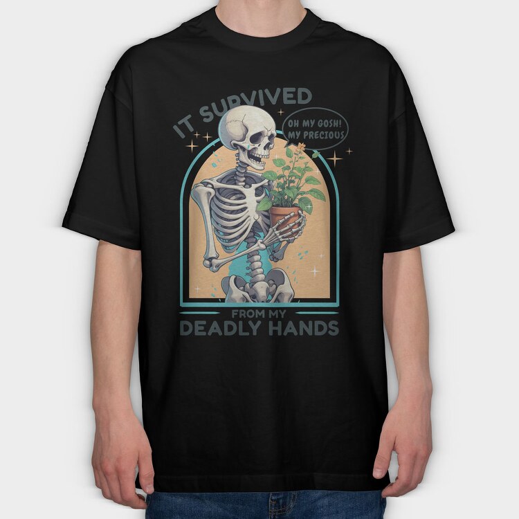 Skeleton Gardener Humor It Survived, Tricou Oversize Barbati (Unisex)