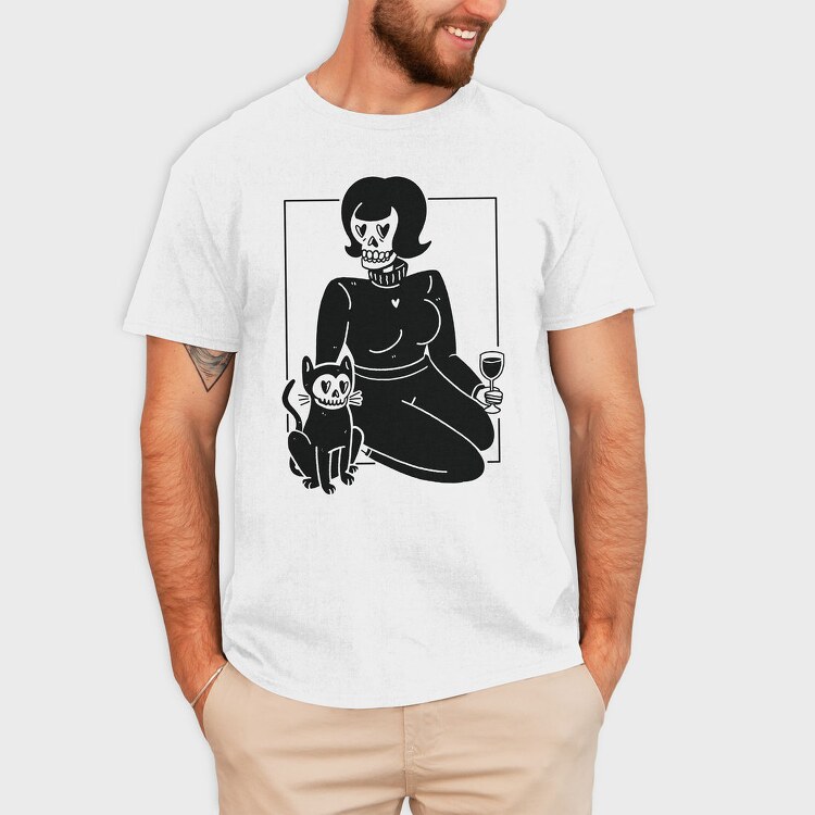 Skeleton Girl And Cat, Tricou Barbati (Unisex)