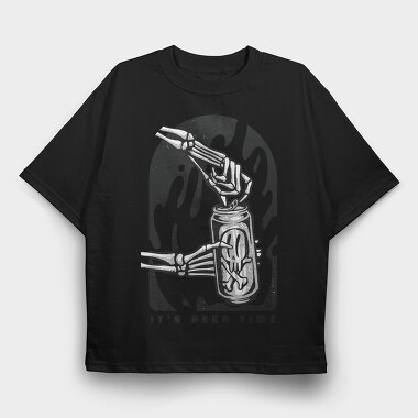 Skeleton Opening Beer Can It S Beer Time, Tricou Oversize Barbati (Unisex)