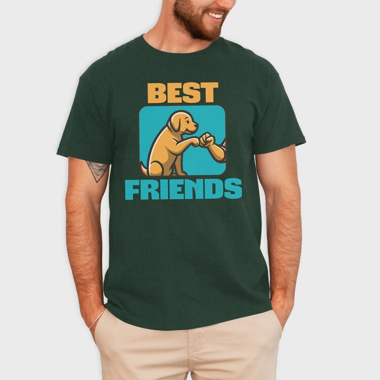 Dog Human Friendship Best Friends, Tricou Barbati (Unisex)