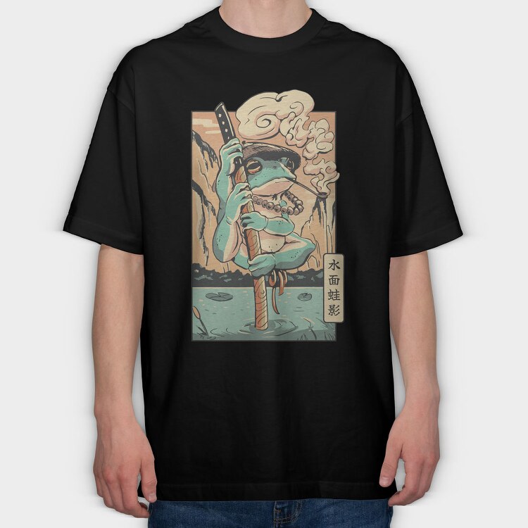 Frog Samurai Japanese Chill Traditional, Tricou Oversize Barbati (Unisex)