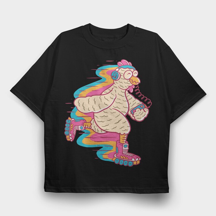Chicken Roller Skating Rollers, Tricou Oversize Barbati (Unisex)