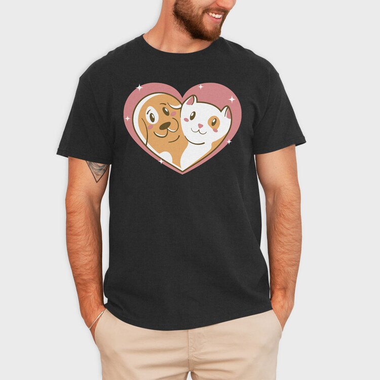 Cat Dog Love, Tricou Barbati (Unisex)