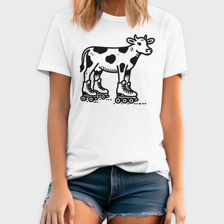 Funny Cow In Skate Rollers, Tricou Barbati (Unisex)
