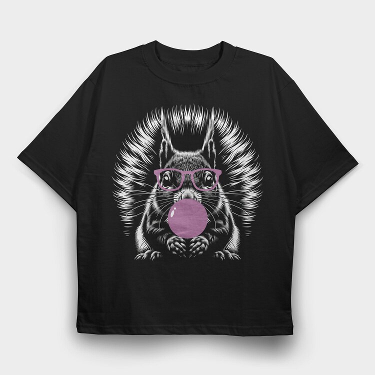 Fun Squirrel With Bubble Gum, Tricou Oversize Barbati (Unisex)