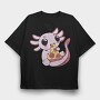 Cute Axolotl Eating Pizza, Tricou Oversize Barbati (Unisex)
