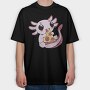Cute Axolotl Eating Pizza, Tricou Oversize Barbati (Unisex)