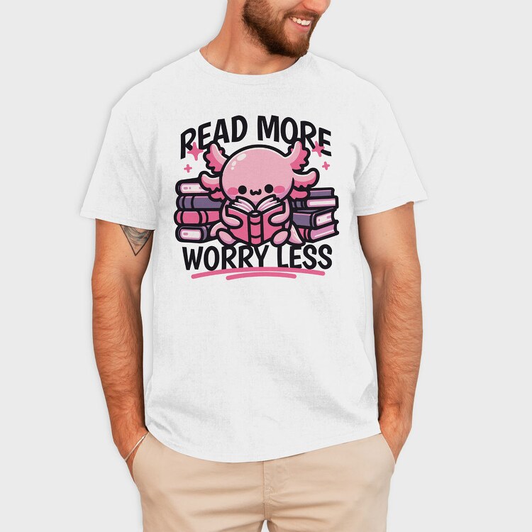 Cute Axolotl Reading, Tricou Barbati (Unisex)