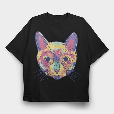 Watercolor Colorful Cat, Tricou Oversize Barbati (Unisex)