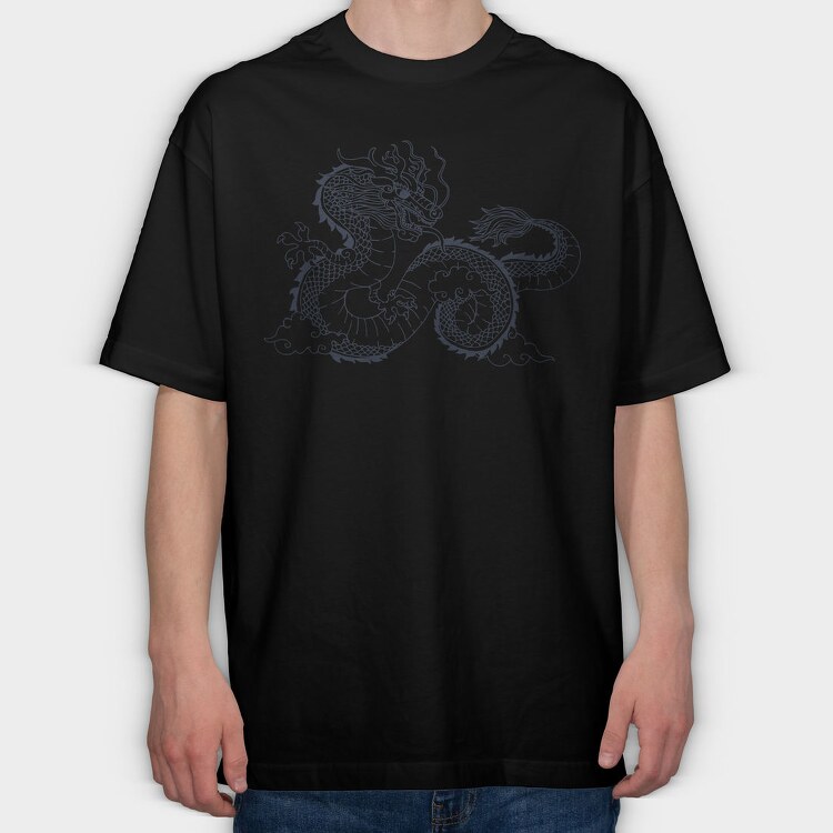 Chinese Dragon Illustration, Tricou Oversize Barbati (Unisex)