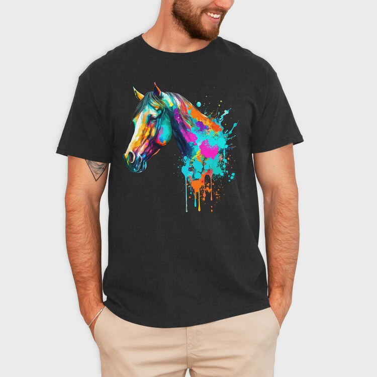 Watercolor Horse Head Drip, Tricou Barbati (Unisex)