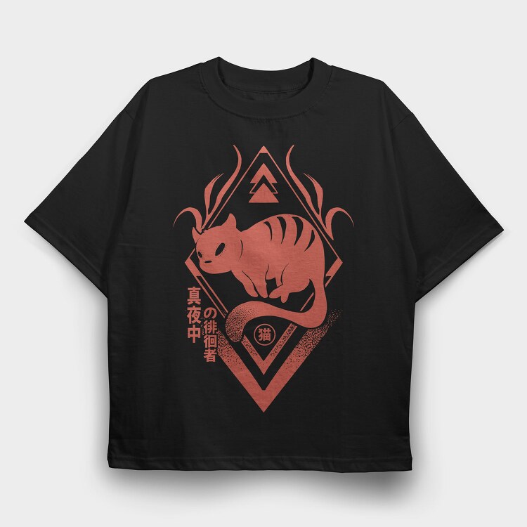 Chinese Zodiac Cat Dark Animals, Tricou Oversize Barbati (Unisex)