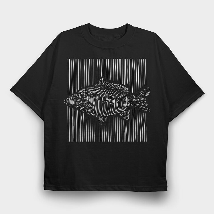 3D Lines Carp Fish White Lines, Tricou Oversize Barbati (Unisex)