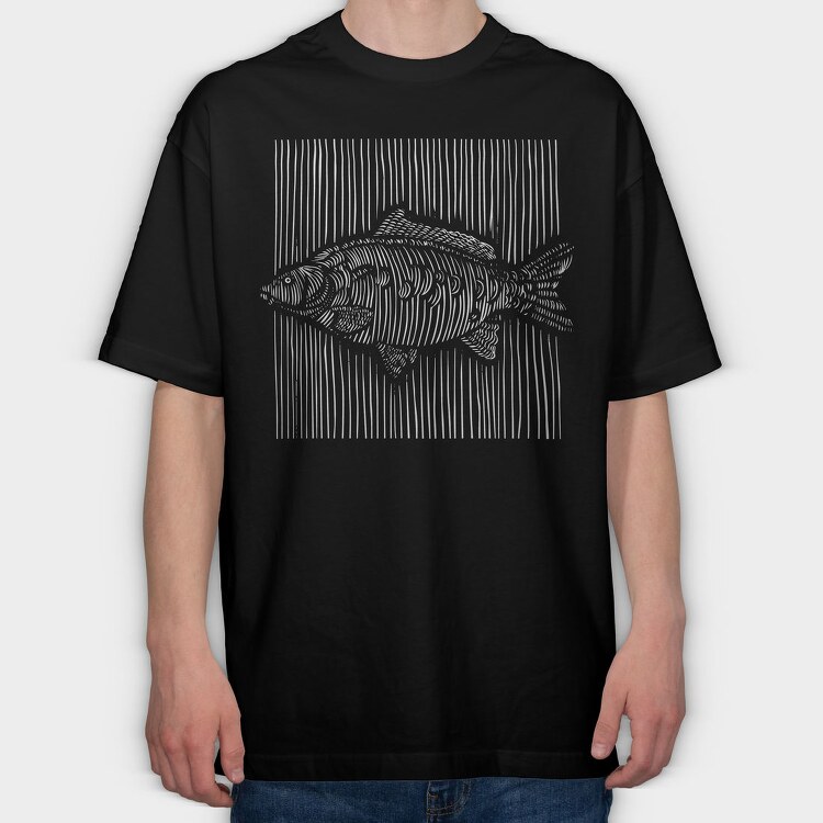 3D Lines Carp Fish White Lines, Tricou Oversize Barbati (Unisex)