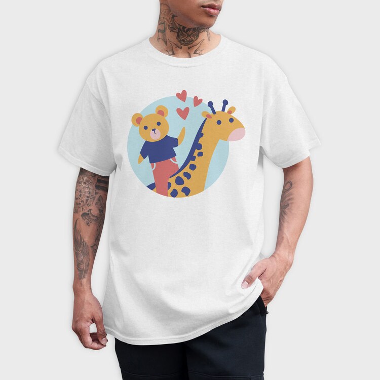 Cute Bear And Giraffe, Tricou Barbati (Unisex)