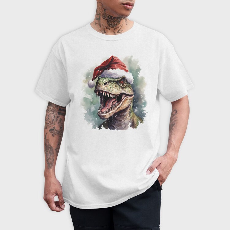 T Rex Wearing A Santa Hat Dinosaur Xmas, Tricou Barbati (Unisex)