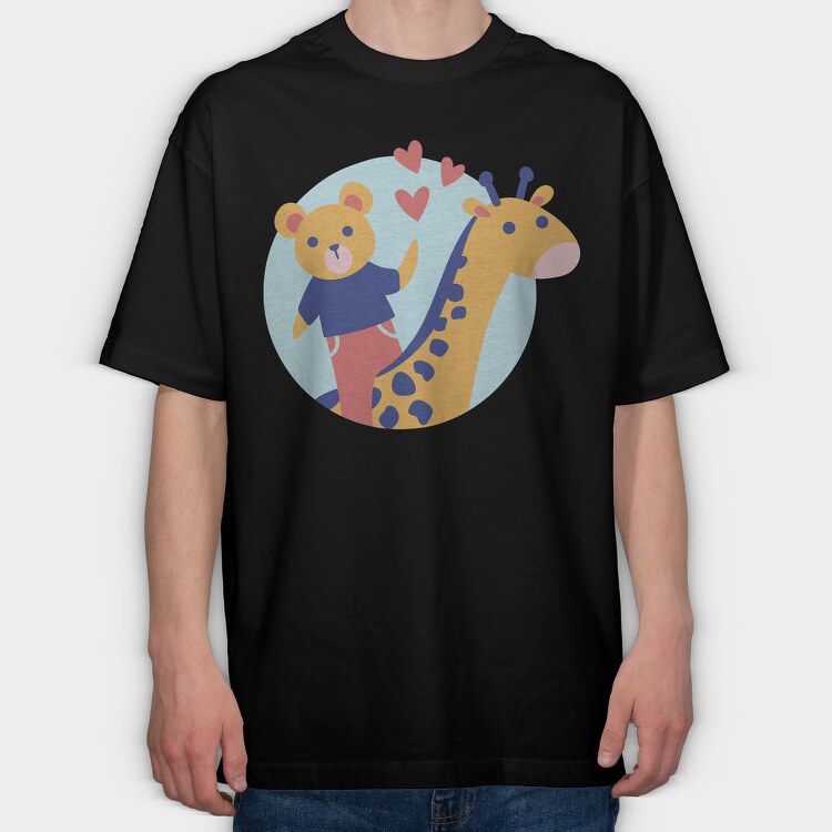 Cute Bear And Giraffe, Tricou Oversize Barbati (Unisex)