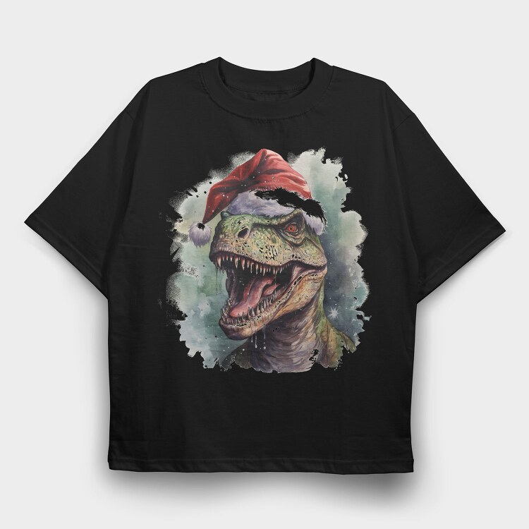 T Rex Wearing A Santa Hat Dinosaur Xmas, Tricou Oversize Barbati (Unisex)