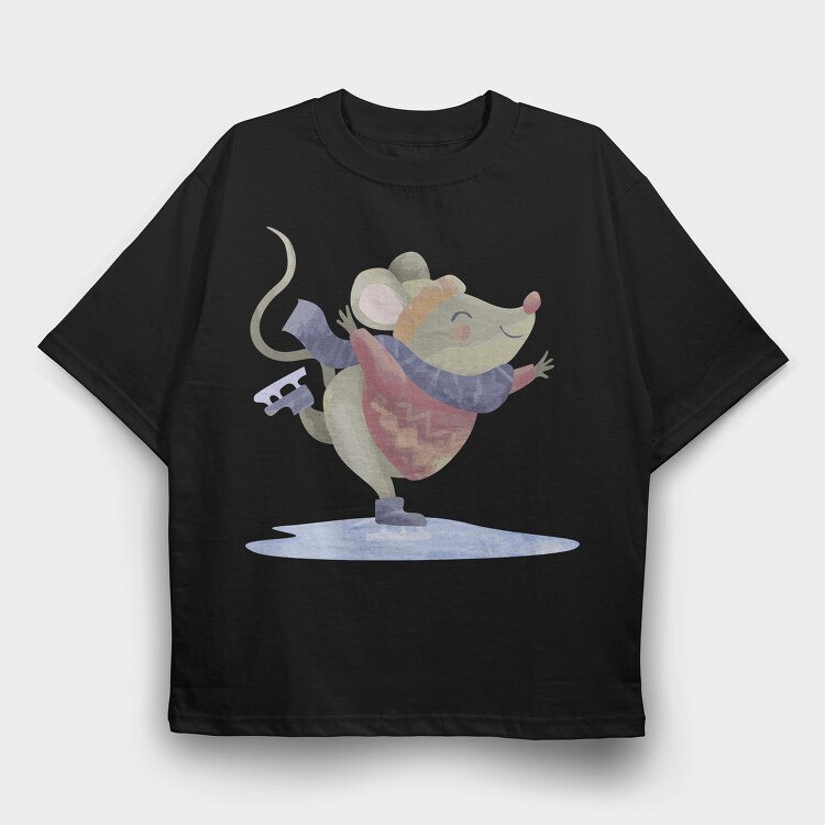 Ice Skating Mouse, Tricou Oversize Barbati (Unisex)