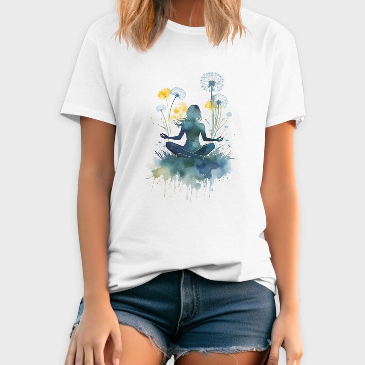 Watercolor Yoga And Meditation Dandelion, Tricou Barbati (Unisex)