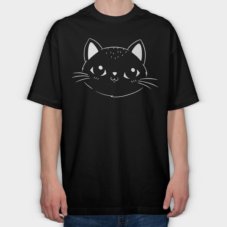 Cute Cat Filled Stroke Face, Tricou Oversize Barbati (Unisex)