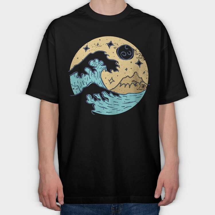 Illustrated Waves And Beach 05, Tricou Oversize Barbati (Unisex)