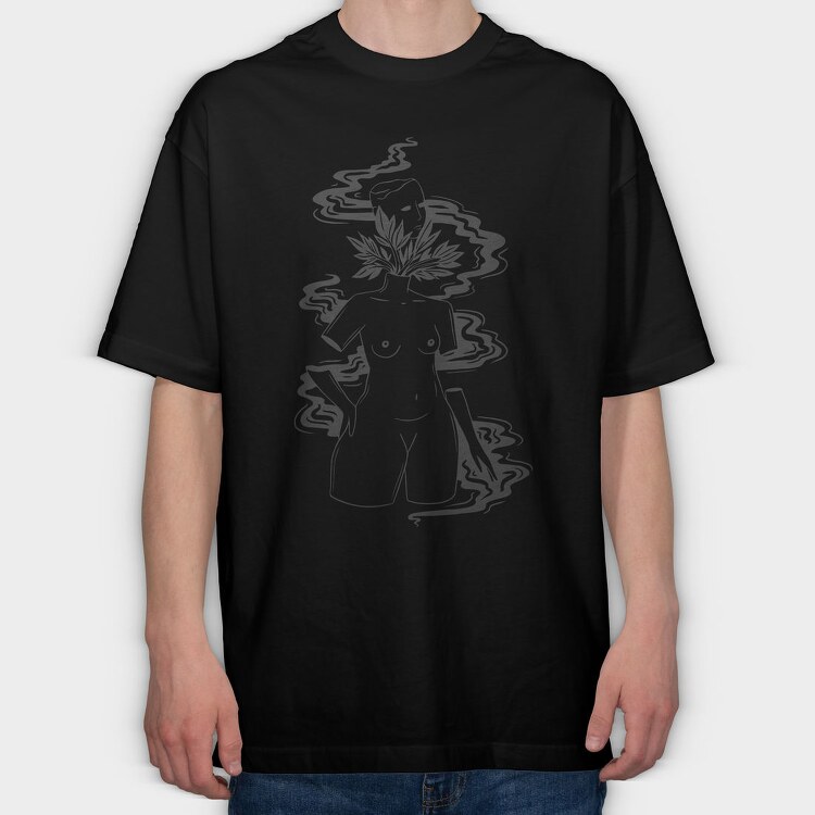 Abstract Statue With Plats Plants, Tricou Oversize Barbati (Unisex)