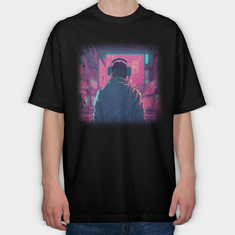 Woman Looking Out Of A Window Dj Party, Tricou Oversize Barbati (Unisex)