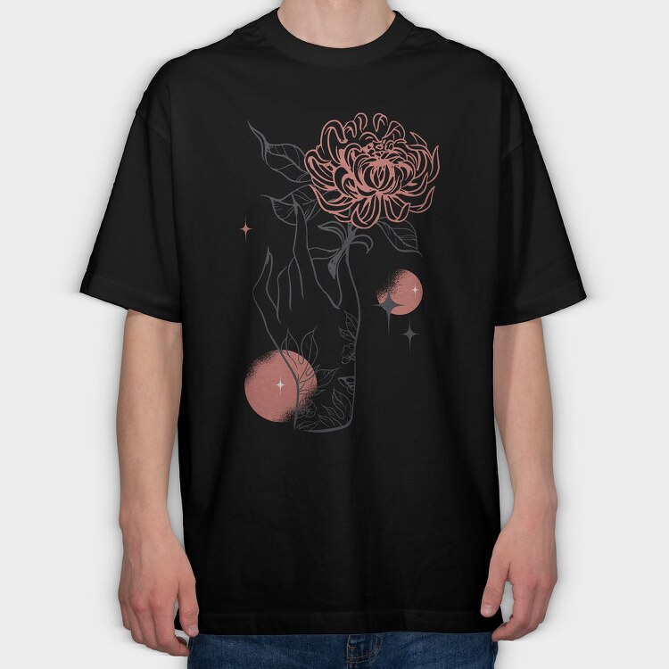 Tattoo Hand And Flower Chrysanthemum, Tricou Oversize Barbati (Unisex)
