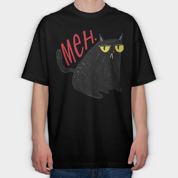 Funny Unimpressed Meh Cat, Tricou Oversize Barbati (Unisex)