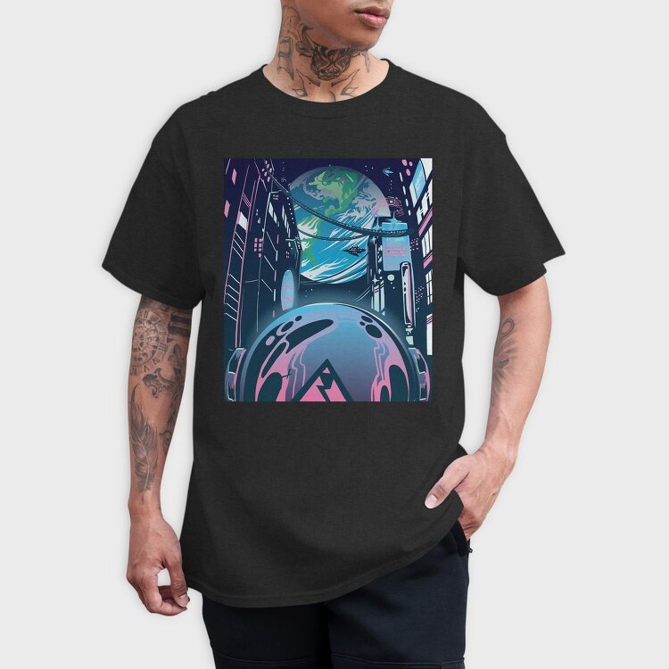 Futuristic City Neon Cyberpunk, Tricou Barbati (Unisex)