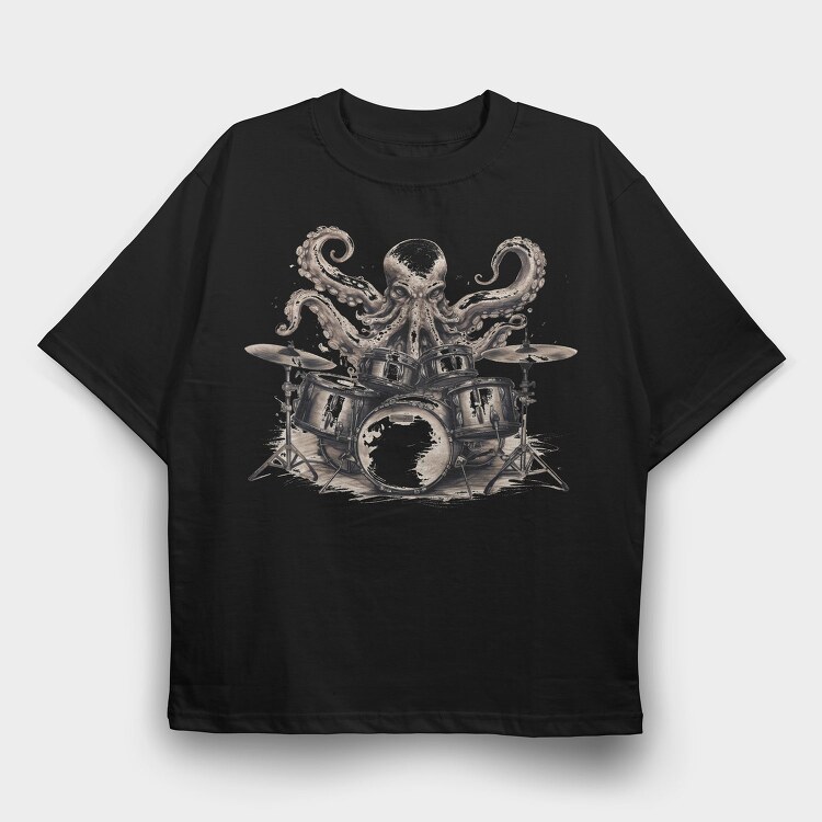 Imaginative Octopus Drummer Playing Drums, Tricou Oversize Barbati (Unisex)