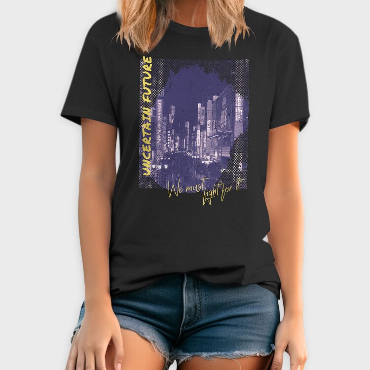Modern City At Night Photograph Grunge Picture Uncertain Future, Tricou Barbati (Unisex)